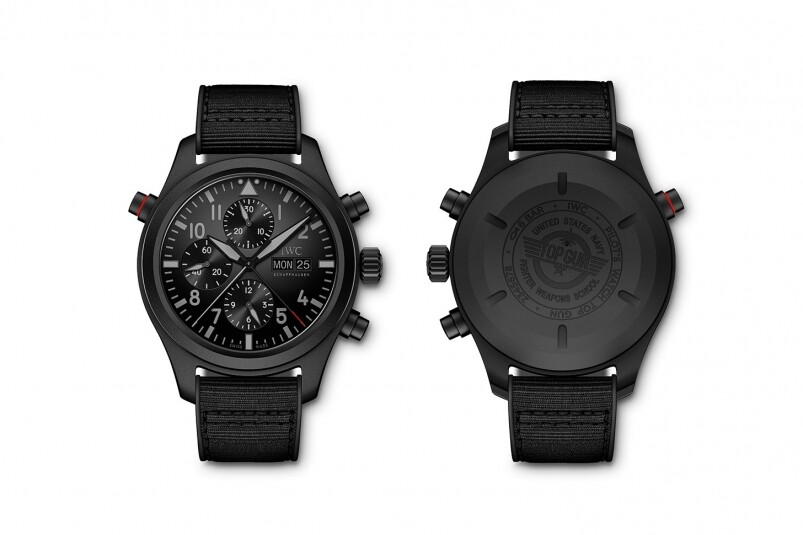 品牌今年的话题作之一，便是这枚Pilot's Watch Double Chronograph TOP GUN Ceratanium，腕表取名自美国海