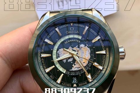 VS厂欧米茄海马150系列220.30.43.22.10.001腕表绿陶款世界时